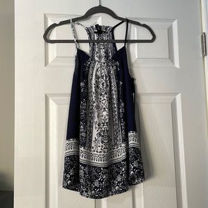 Bloomingdale’s Aqua navy white floral tank top nwt size xs